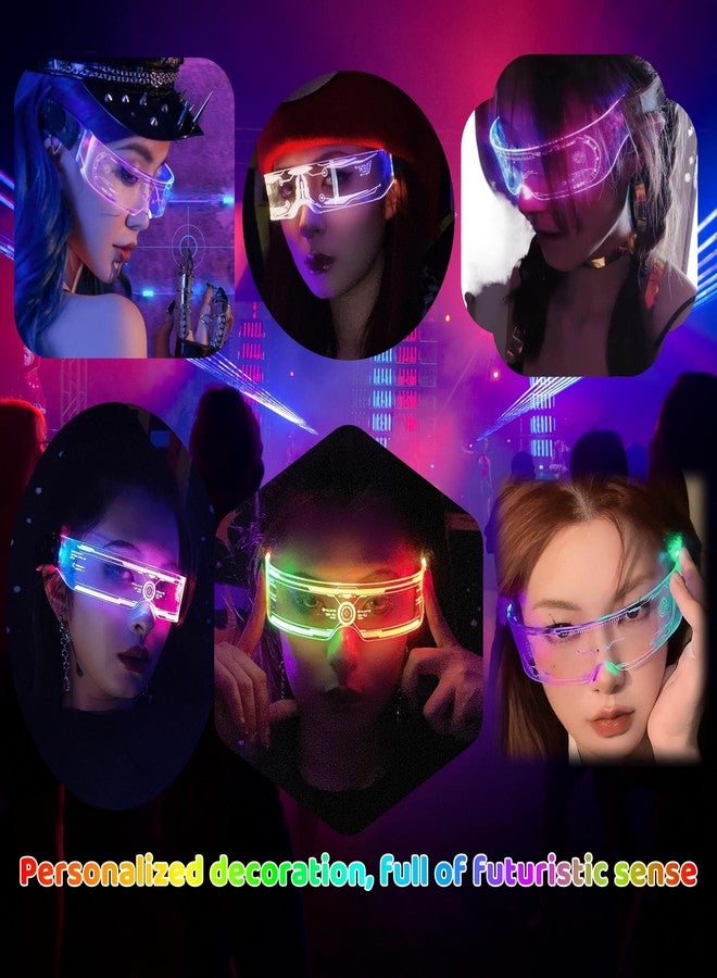 XGOOD LED Glasses Futuristic Neon Sunglasses with Double 7 Colors & 4 Modes Cyberpunk Glasses for Rave Parties and Cosplay (B) - Image 5