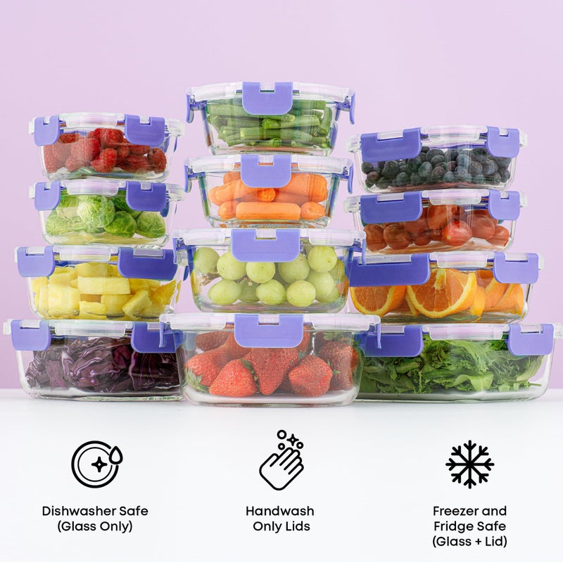 JoyJolt 24pc Borosilicate Glass Storage Containers with Lids | 12 Airtight/Freezer Safe Food Storage Containers for Pantry and Kitchen | Meal Prep Container for Lunch | Glass Tupperware Set - Image 4