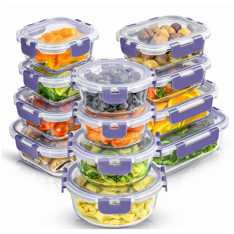 JoyJolt 24pc Borosilicate Glass Storage Containers with Lids | 12 Airtight/Freezer Safe Food Storage Containers for Pantry and Kitchen | Meal Prep Container for Lunch | Glass Tupperware Set - Image 1