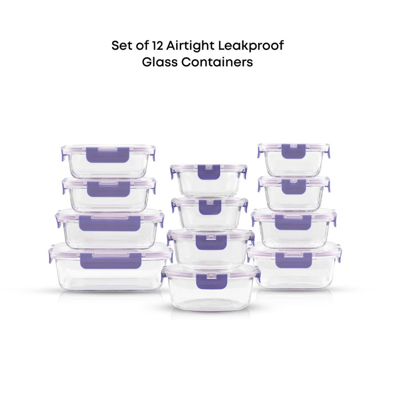 JoyJolt 24pc Borosilicate Glass Storage Containers with Lids | 12 Airtight/Freezer Safe Food Storage Containers for Pantry and Kitchen | Meal Prep Container for Lunch | Glass Tupperware Set - Image 3
