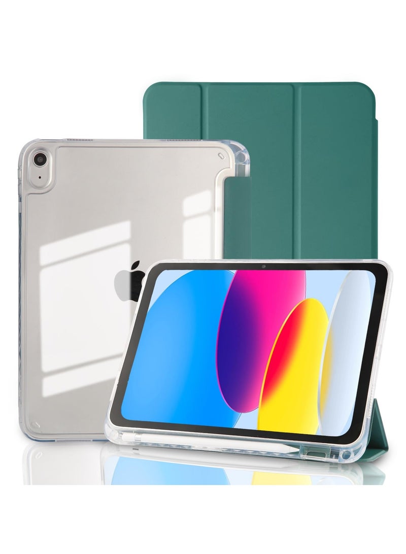 for iPad 2025 (11th) 11 inch / 2022 (10th) 10.9 inchCase Cover ,Transparent Airbag With Pen Slot For Anti Drop, Tablet Protective Cover, Triple Fold Multi Angle Design, Automatic Wake-up/sleep, Soft Leather，Green - Image 1