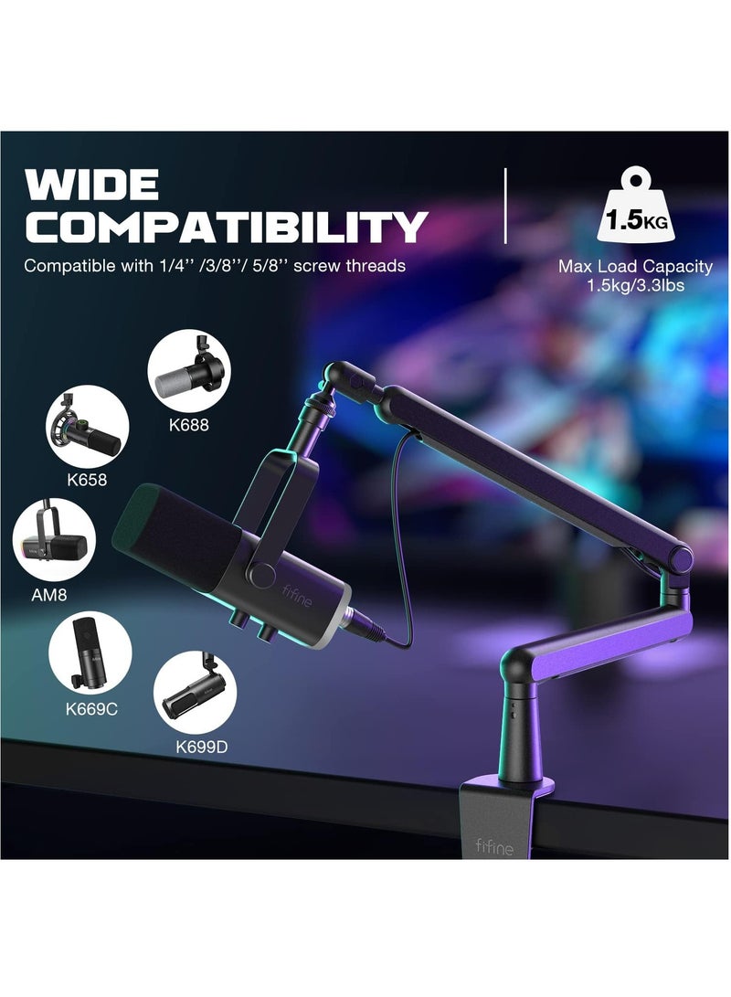 فيفين ميكروفون ديناميكي TAM8 AmpliGame XLR/USB مع حامل ذراع ميكروفون منخفض المستوى BM88 لتسجيل البودكاست وألعاب الكمبيوتر الشخصي مع ضوء RGB وزر كتم الصوت ومقبس سماعات الرأس - Image 3