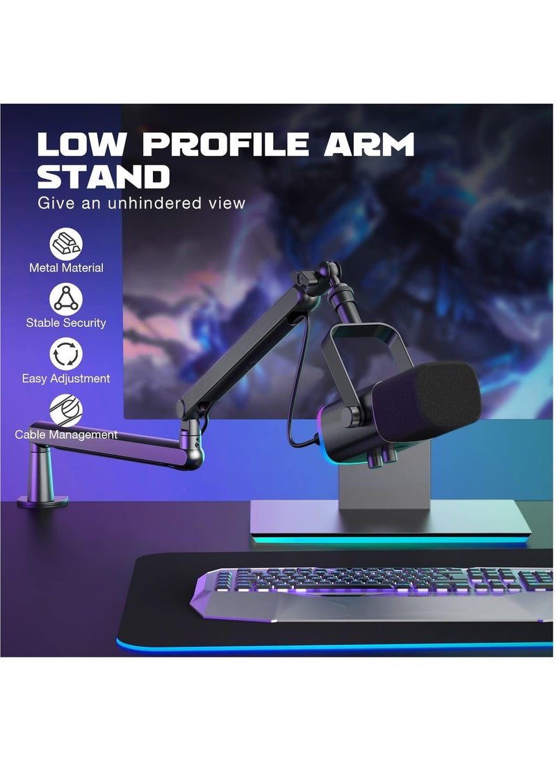 فيفين ميكروفون ديناميكي TAM8 AmpliGame XLR/USB مع حامل ذراع ميكروفون منخفض المستوى BM88 لتسجيل البودكاست وألعاب الكمبيوتر الشخصي مع ضوء RGB وزر كتم الصوت ومقبس سماعات الرأس - Image 4