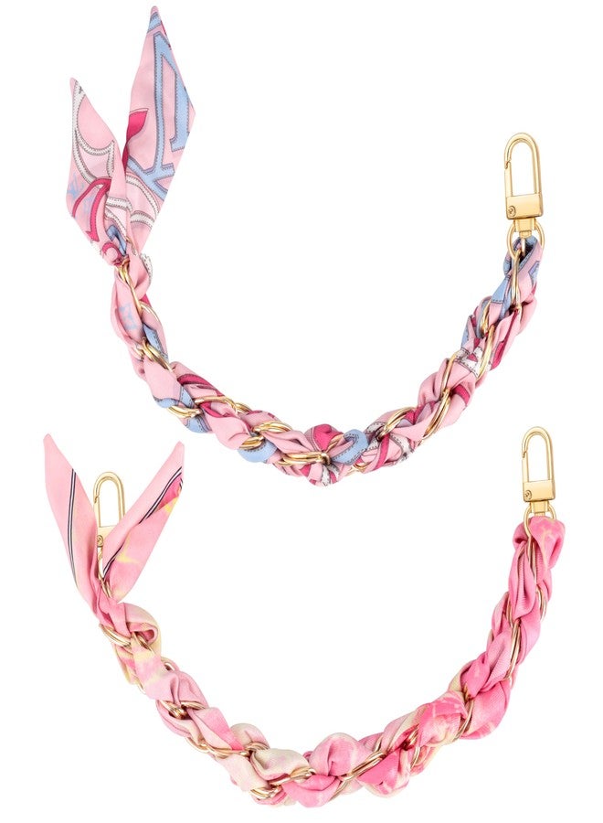 ZLSPTK 2Pcs Purse Extender Chain Gold Pink Bag Extender Chain Silk Purse Strap Extender Satin Purse Strap Replacement Crossbody Purse Accessories for Women Bag Charms for Handbags Tote Bags Purse Making - Image 1