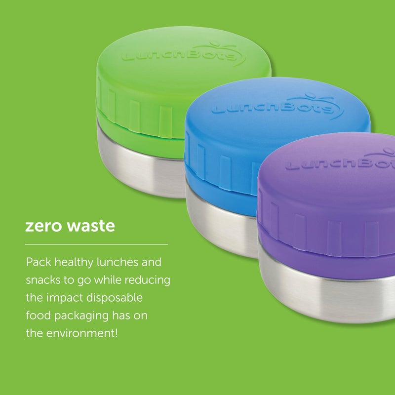 LunchBots Rounds Leak Proof 4 oz. Stainless Snack Container Jar, Set of 2, Green Lids - Image 5