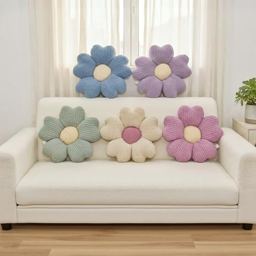 JZNEXD 2 Pcs Sage Green Decorative Throw Pillows, 15'' Cute Daisy Flower Shaped Pillow Floor Seating Cushion for Bed Couch Bedroom Room Dorm Decor (Sage Green & Ivory) - Image 4