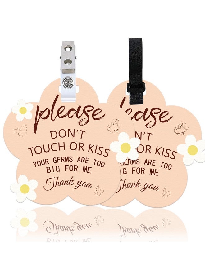 ORIGACH 2 Pack Please Don't Touch or Kiss Baby Sign, Flower Shape No Touching Baby Sign with Hanging Strap and Clip for Newborn Neutral Baby Preemie - Image 1