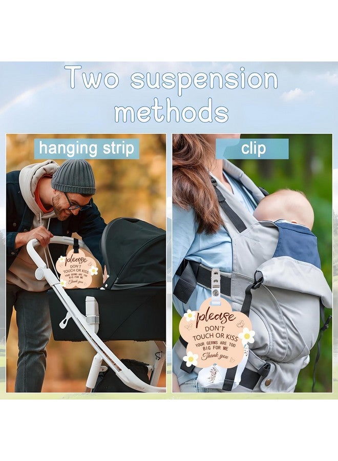 ORIGACH 2 Pack Please Don't Touch or Kiss Baby Sign, Flower Shape No Touching Baby Sign with Hanging Strap and Clip for Newborn Neutral Baby Preemie - Image 2