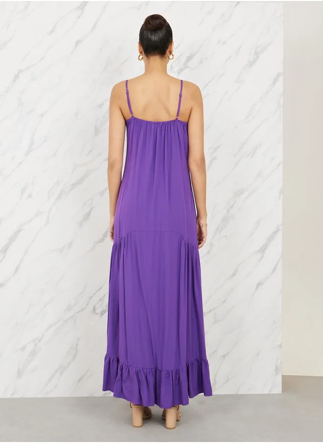 Styli Strappy Crochet Detail A-Line Maxi Dress