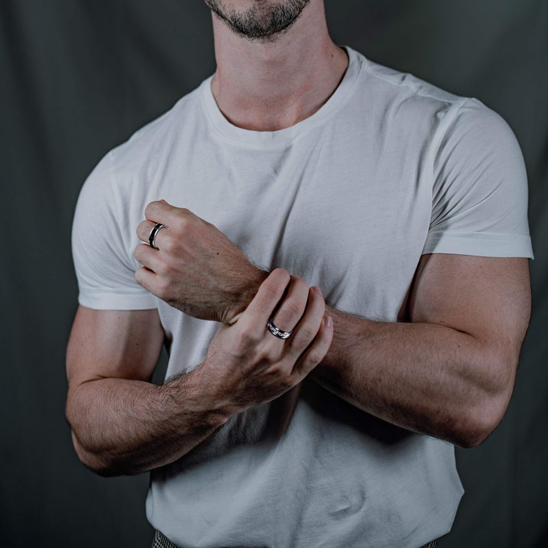 EIELO 9Pcs Stainless Steel Band Rings for Men Women Cool Fidget Spinning Chain Ring Anxiety Relief Fashion Simple Wedding Engagement Black Ring Set - Image 5