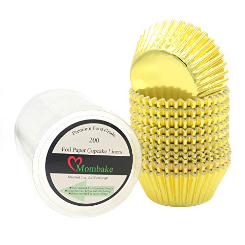 Mombake Standard Gold Foil Cupcake Liners Muffin Baking Cups for Party and More, 200-Count - Image 1
