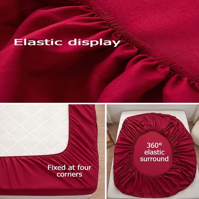 rushrushlulu Bedding Queen Size Fitted Sheet Only-Queen Size Deep Pocket Bottom Fitted Sheet Fits 15inches Bed Matress Sheet Soft and Microfiber Easy Care-Wine Red - Image 4
