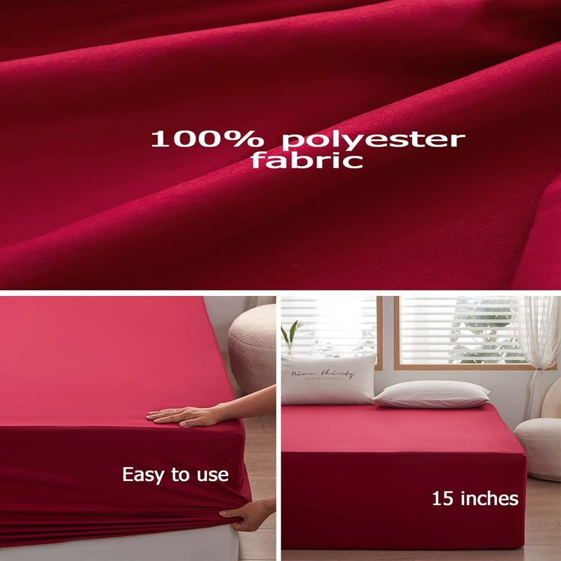 rushrushlulu Bedding Queen Size Fitted Sheet Only-Queen Size Deep Pocket Bottom Fitted Sheet Fits 15inches Bed Matress Sheet Soft and Microfiber Easy Care-Wine Red - Image 3