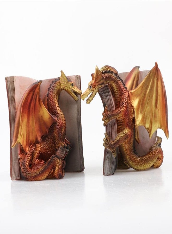 ZERONE Funny Dragon Bookends, Gothic Resin Dragon Statue Bookends Set of 2 for Shelves, Fantasy Evil Dragon Book Holder for Home Office Bookshelf Decor - Image 3