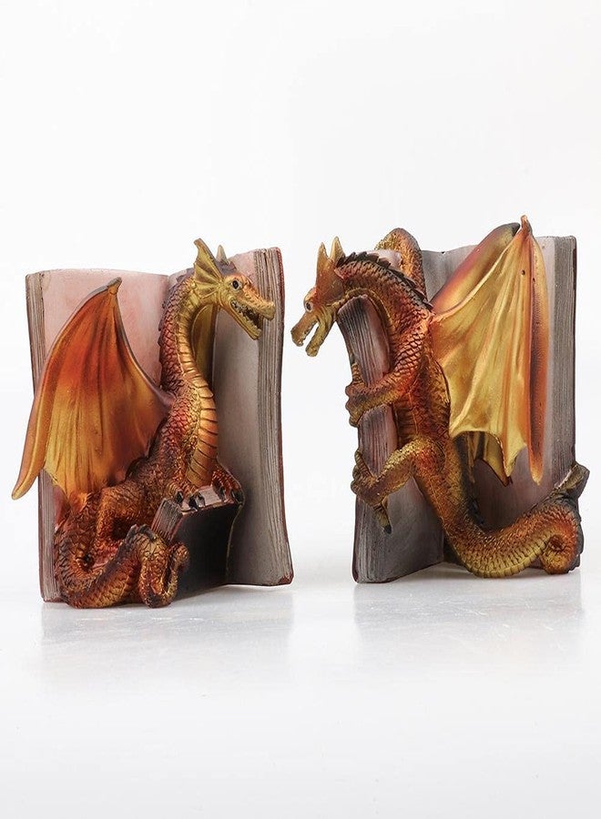 ZERONE Funny Dragon Bookends, Gothic Resin Dragon Statue Bookends Set of 2 for Shelves, Fantasy Evil Dragon Book Holder for Home Office Bookshelf Decor - Image 1