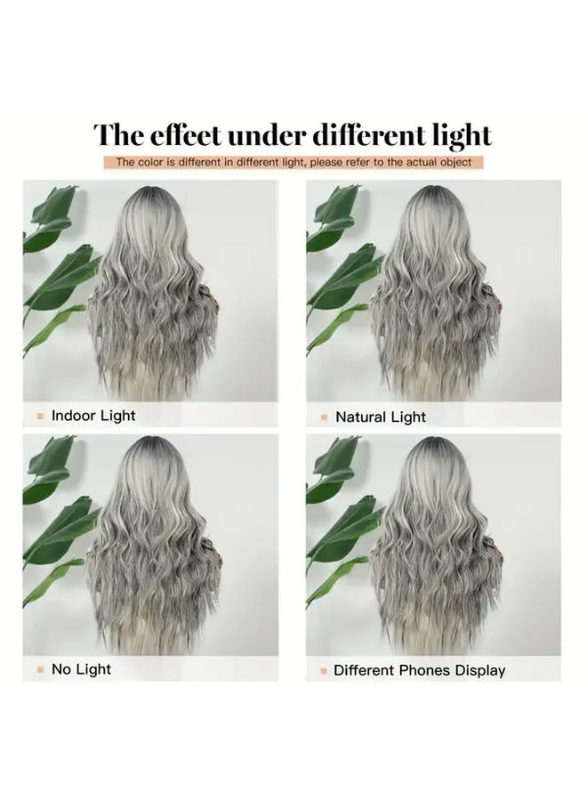 Long Curly Wave Wig For Women 26 Inch Gradient Color Ombre Grey - Image 5