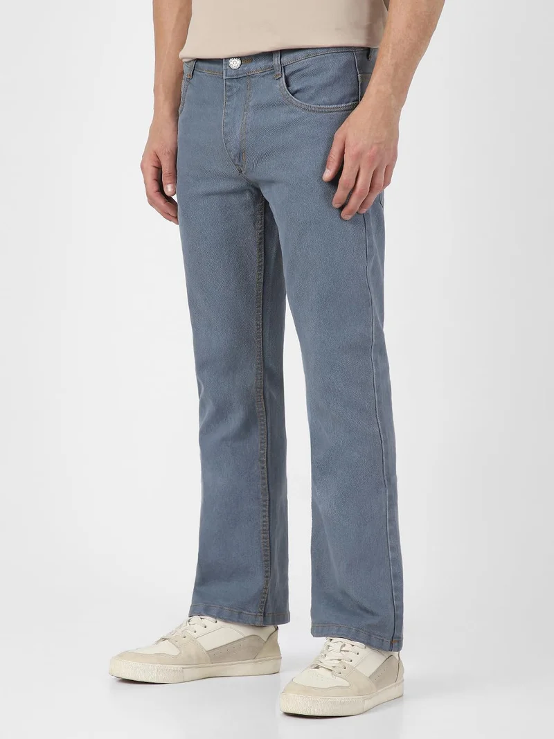 Urbano Fashion Urbano Fashion Men's Light Grey Washed Bootcut Jeans Stretchable