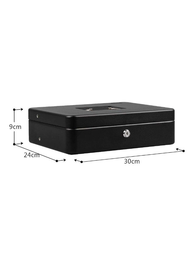 Locking Cash Box with Key Lock - Cash, Coins & Notebook Safe, 30 cm × 24 cm × 9 cm, Black - With 5 Storage Spaces & Cash Tray - Image 2