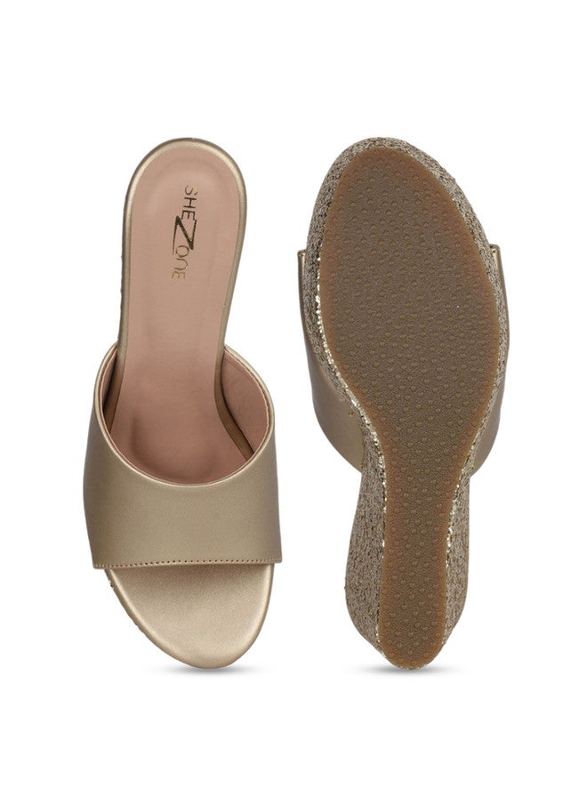 She Zone Gold Wedge Heels Sandals for Women - Image 5