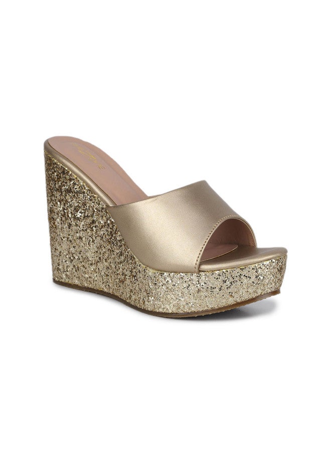 She Zone Gold Wedge Heels Sandals for Women - Image 2
