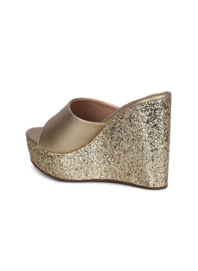 She Zone Gold Wedge Heels Sandals for Women - Image 3
