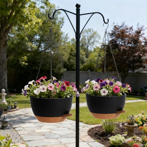 UOUZ 13 Inch 2 Pack Large Self Watering Hanging Planters for Indoor Outdoor Plants, Hanging Plant Pots with Removable 50 Oz Reservoir, Plastic Hanging Basket for Window Porch Garden, Black with Brown - Image 4