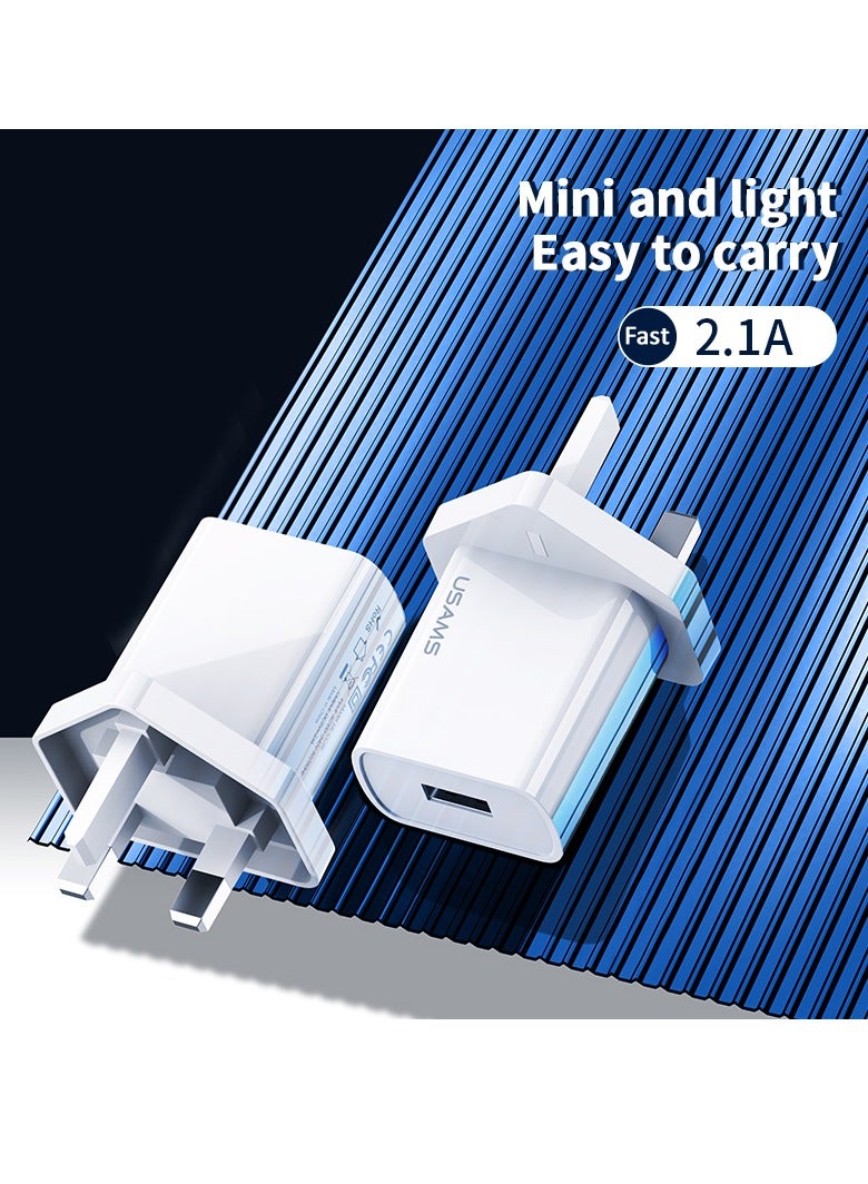 Usams T21 Charger Kit T18 UK Fast Charger + U turn Type-C Cable White  - Image 2