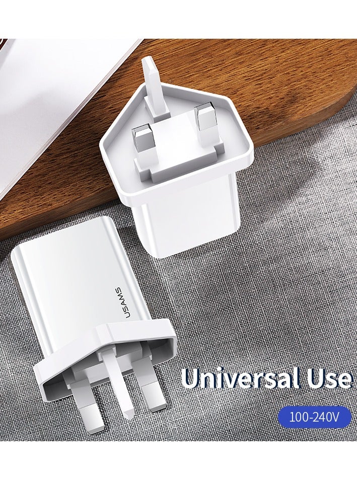 Usams T21 Charger Kit T18 UK Fast Charger + U turn Type-C Cable White  - Image 5