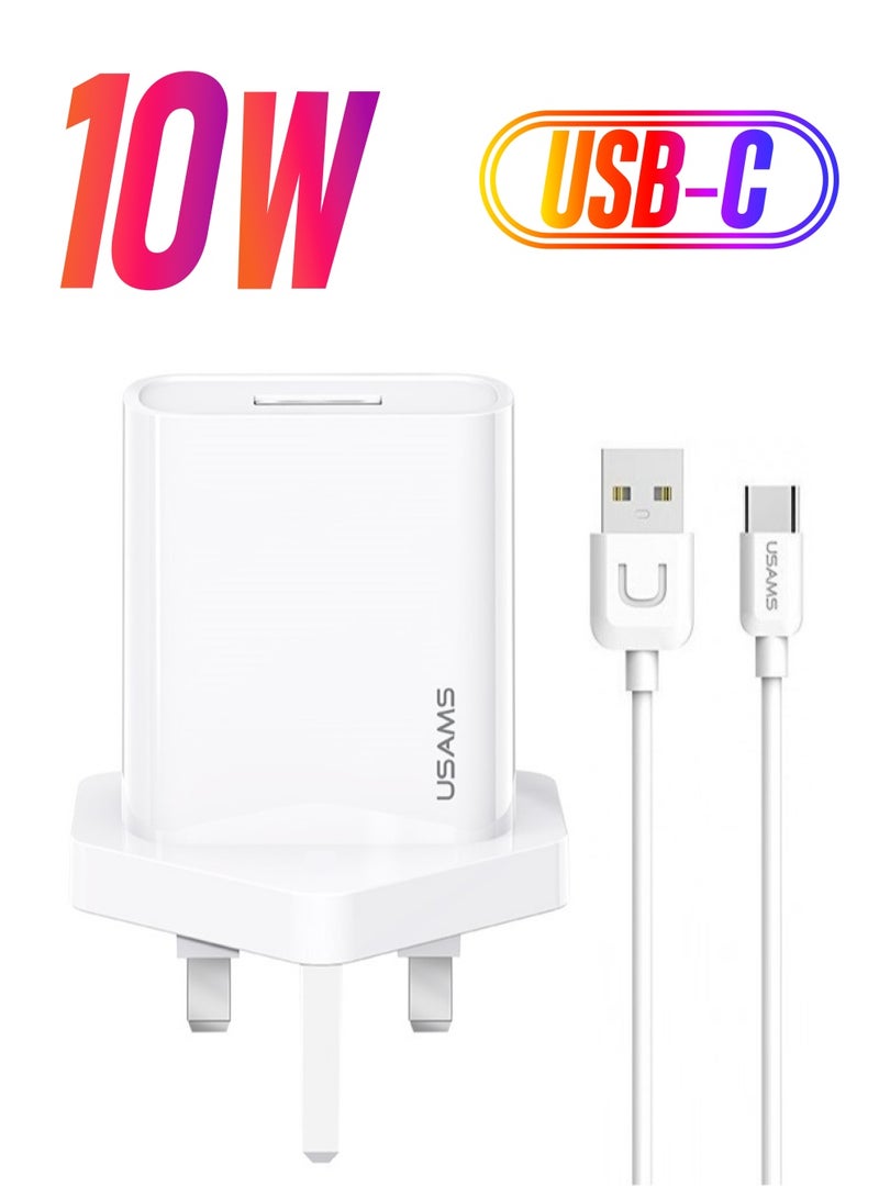 Usams T21 Charger Kit T18 UK Fast Charger + U turn Type-C Cable White  - Image 1