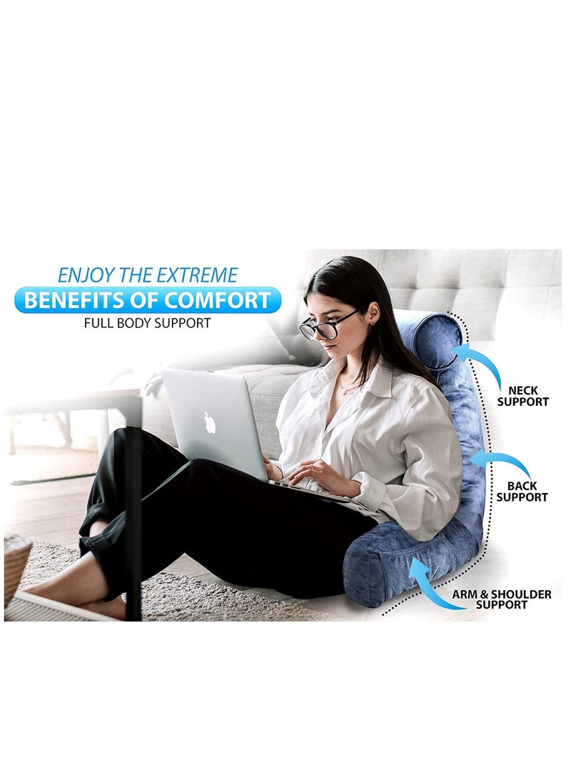 DELIFE - Large Reading Pillow - Mixed Memory Foam Support Cushion - Ergonomic Backrest with Armrests, Neck Support & Convenient Pockets - Ideal for Bed Reading, Lounging & Posture Support (54 x 90cm) - Image 1