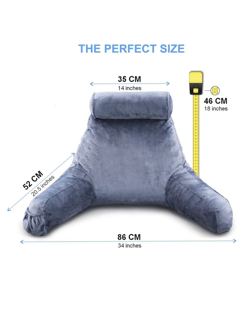DELIFE - Large Reading Pillow - Mixed Memory Foam Support Cushion - Ergonomic Backrest with Armrests, Neck Support & Convenient Pockets - Ideal for Bed Reading, Lounging & Posture Support (54 x 90cm) - Image 1