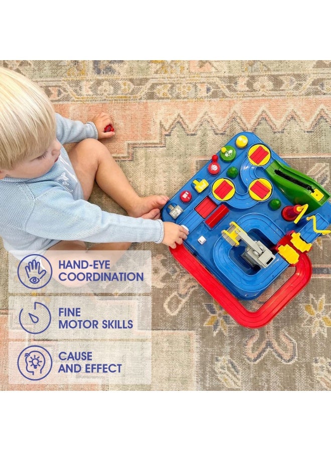 Halamodo Six-Button Car Adventure Toy Set (With 3 Mini Sliding Cars) - Car Adventure Toy City Rescue Preschool Educational Rail Car- Multifunctional Train Track, Parking Garage Playset For Kids, Novelty Educational Toy For Hand-Eye Coordination, Montessori Logic & Motor Development Game, Perfect Interactive Birthday Gift For Boys And Girls ( 23*23*18 cm) - Image 5