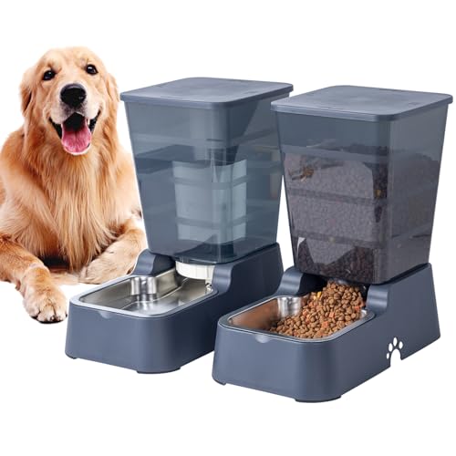 Meikuler Pets Auto Feeder 52LFood Feeder and Water Dispenser Set for Medium Large Dogs Cats and Pets Animals Navy - Image 1