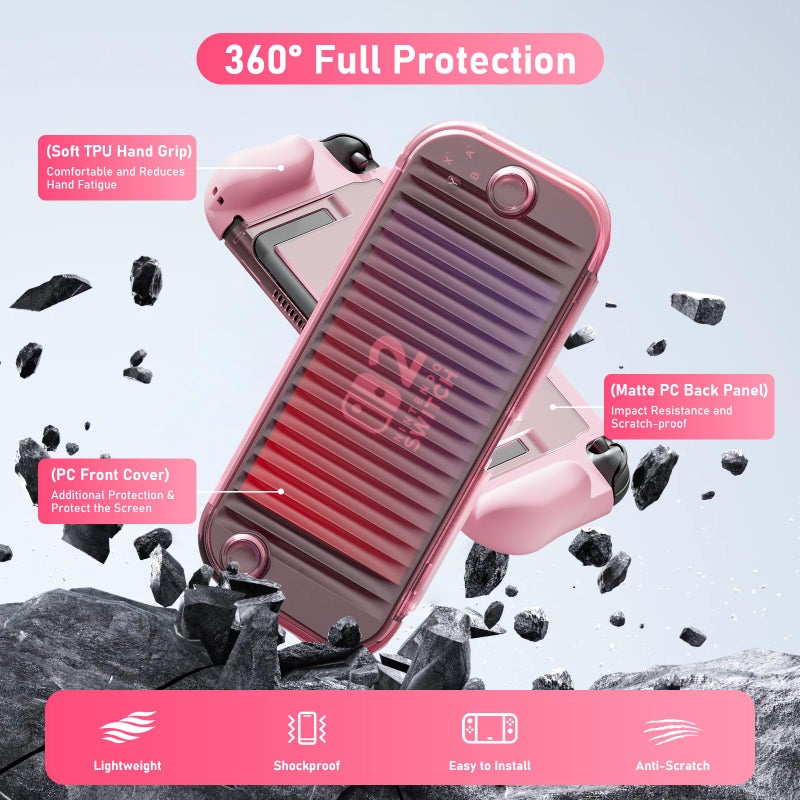 Sanyetral Dockable Case for Nintendo Switch 2 2025, Hard PC Front Cover + Clear Matte Hard Back Shell with Soft TPU Ergonomic Grip, Supports Stand Use and Charging Dock for Switch 2 -Pink - Image 3