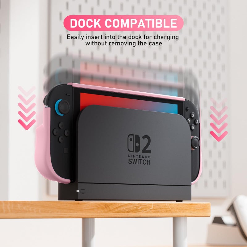 Sanyetral Dockable Case for Nintendo Switch 2 2025, Hard PC Front Cover + Clear Matte Hard Back Shell with Soft TPU Ergonomic Grip, Supports Stand Use and Charging Dock for Switch 2 -Pink - Image 5