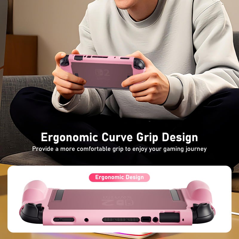 Sanyetral Dockable Case for Nintendo Switch 2 2025, Hard PC Front Cover + Clear Matte Hard Back Shell with Soft TPU Ergonomic Grip, Supports Stand Use and Charging Dock for Switch 2 -Pink - Image 4