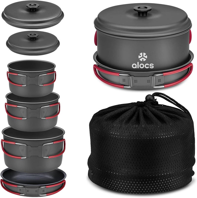 Alocs Camping Cookware, Compact/Lightweight/Durable Camping Pots and Pans Set, Camping Cooking Set for Outdoor Backpacking Camping Hiking Picnic, Included Mesh Carry Bag - Image 1