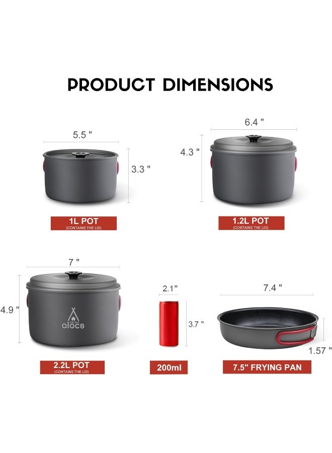 Alocs Camping Cookware, Compact/Lightweight/Durable Camping Pots and Pans Set, Camping Cooking Set for Outdoor Backpacking Camping Hiking Picnic, Included Mesh Carry Bag - Image 4