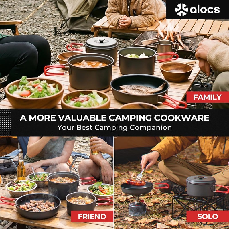 Alocs Camping Cookware, Compact/Lightweight/Durable Camping Pots and Pans Set, Camping Cooking Set for Outdoor Backpacking Camping Hiking Picnic, Included Mesh Carry Bag - Image 5