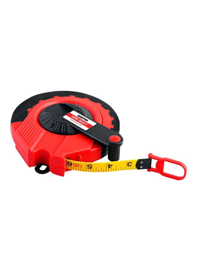 GEEPAS 50M Fibreglass Long Measuring Tape, ABS case- Made of Strong and Long-lasting Fiberglass Material, Tough Outer Case and Metal Ring at End Red/Black/Yellow 11x6x7inch - Image 1