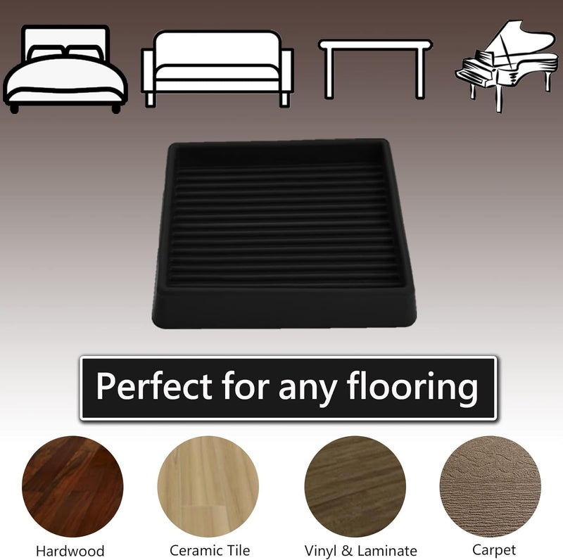Jayen 4X4 Square Rubber Furniture Caster Cups  Anti-Sliding Furniture Pads Bed Stopper Floor Protectors With Grip - Protect Any Flooring - Image 2