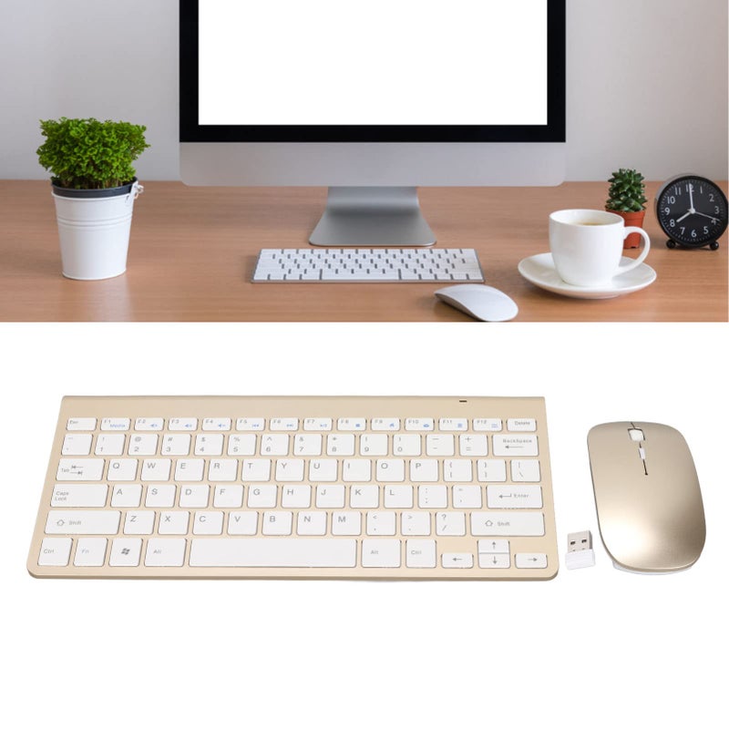 Cuifati Keyboard Mouse Set 2.4G USB Thin Ergonomic Mute for Computer (Luxury Gold Color) - Image 4