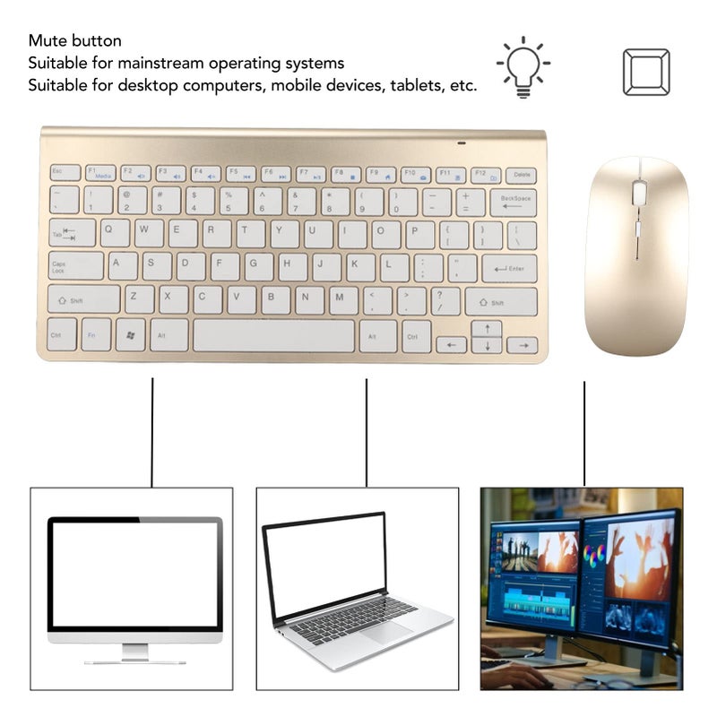 Cuifati Keyboard Mouse Set 2.4G USB Thin Ergonomic Mute for Computer (Luxury Gold Color) - Image 5
