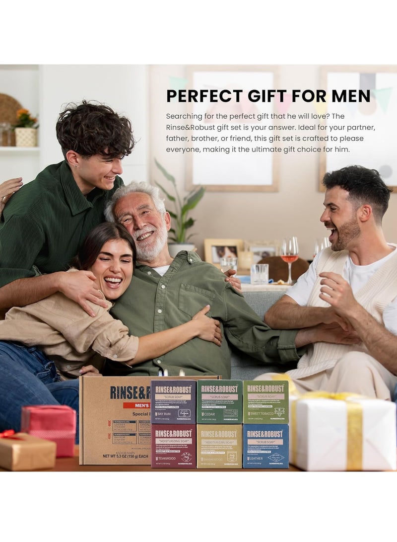 Rinse & Robust Mens Bar Soap 6Pcs Cleansing All Natural Handmade Mens Moisturizing&Exfoliating Oatmeal Scrub Soap Gift for Men Body&Hand All Skin Type|6 Different Scents |3.5 oz of 6 Bars - Image 5