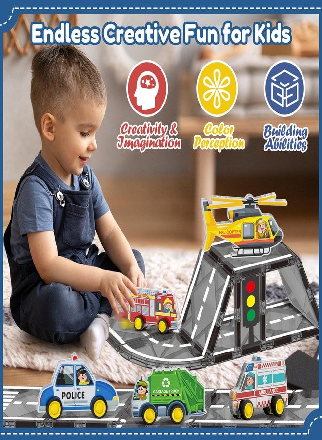 Oriate Rolling City Vehicle for Magnetic Tiles, Free Wheels Rescue Toy Cars Compatible with Road Magnet Tiles, Car Toys for Kids Urban Road Traffic Magnetic Tiles Toys, Educational Gift Boys Girls - Image 3