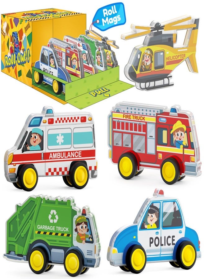 Oriate Rolling City Vehicle for Magnetic Tiles, Free Wheels Rescue Toy Cars Compatible with Road Magnet Tiles, Car Toys for Kids Urban Road Traffic Magnetic Tiles Toys, Educational Gift Boys Girls - Image 1