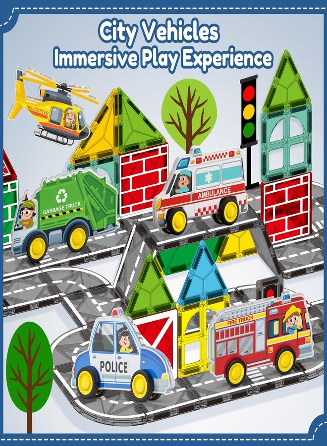 Oriate Rolling City Vehicle for Magnetic Tiles, Free Wheels Rescue Toy Cars Compatible with Road Magnet Tiles, Car Toys for Kids Urban Road Traffic Magnetic Tiles Toys, Educational Gift Boys Girls - Image 2
