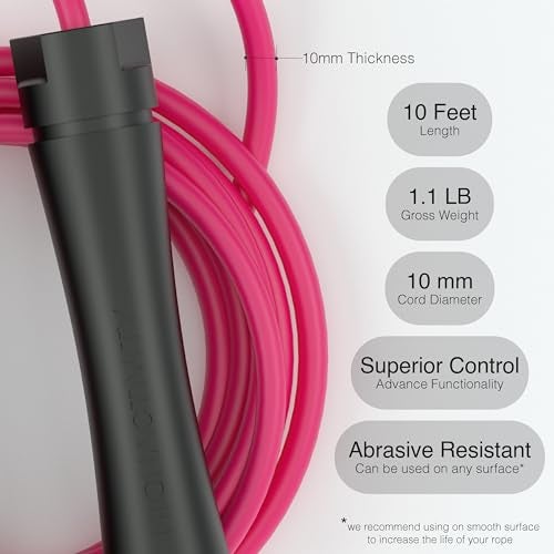 High Activity Professional Heavy Skipping Rope for Man Women & Children Adjustable Weighted Skipping Rope for Exercise, Tangle Free, 10 Feet, Neon Pink - Image 2