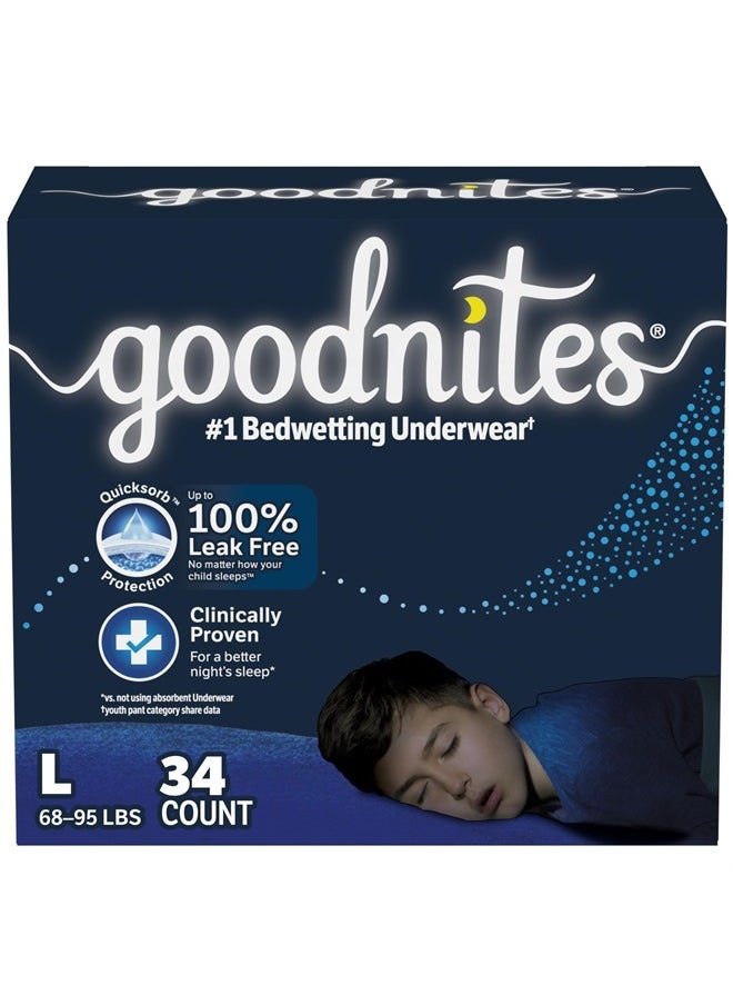 GoodNites Goodnites Boys' Nighttime Bedwetting Underwear, Size Large (68-95 lbs), 34 Ct (2 Packs of 17), Packaging May Vary  - Image 1