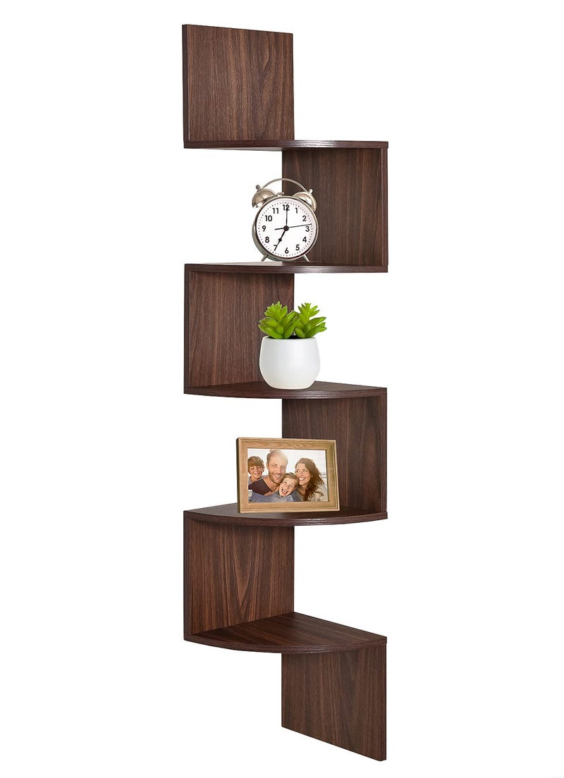 Greenco Corner Shelf 5 Tier Floating Shelves for Wall EasytoAssemble Wall Mount Corner Shelves for Bedrooms and Living Rooms Rustic Walnut Finish